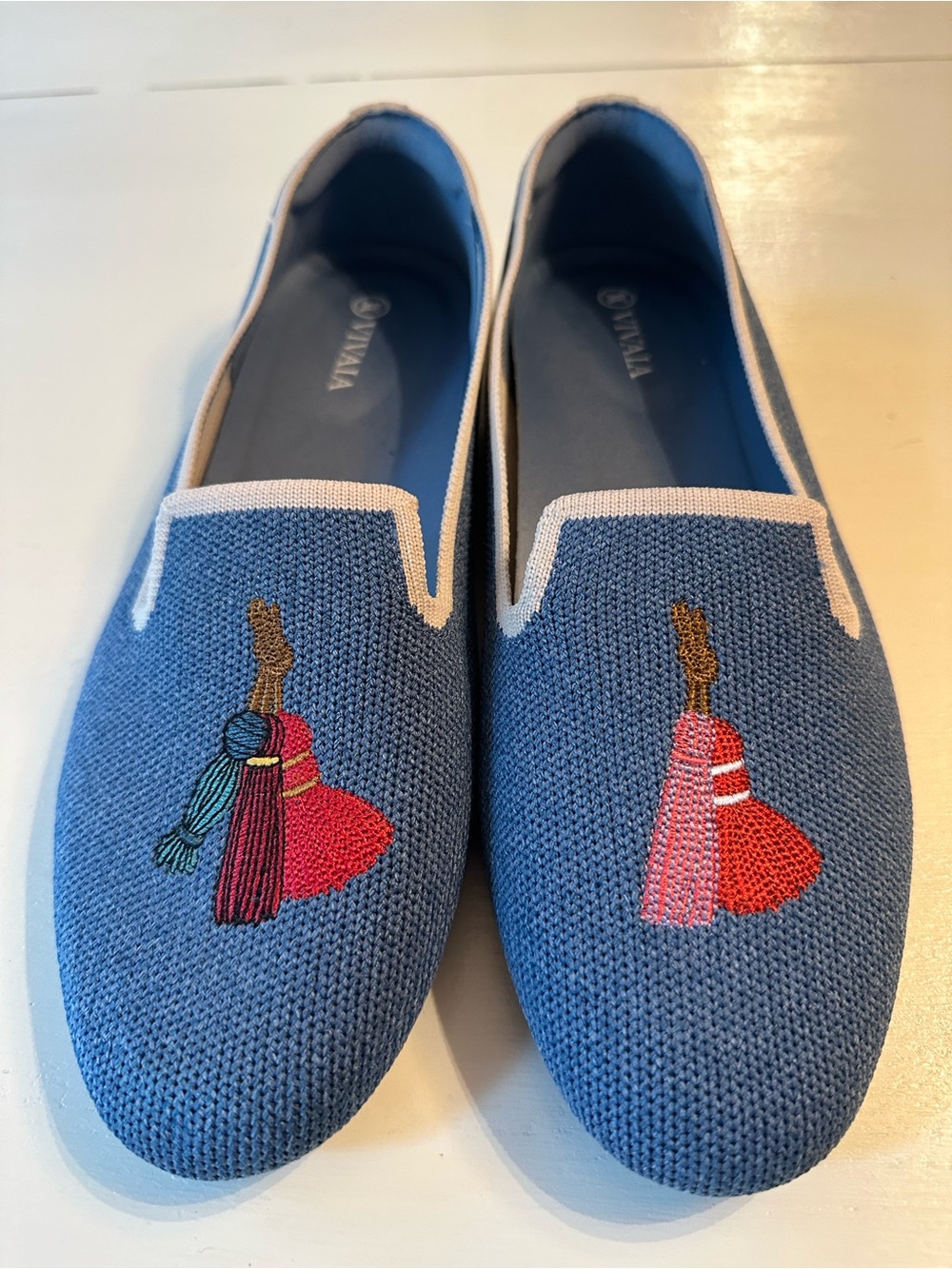 VIVAIA Blue Embroidered Slip-On Loafers - Picture 2 of 8